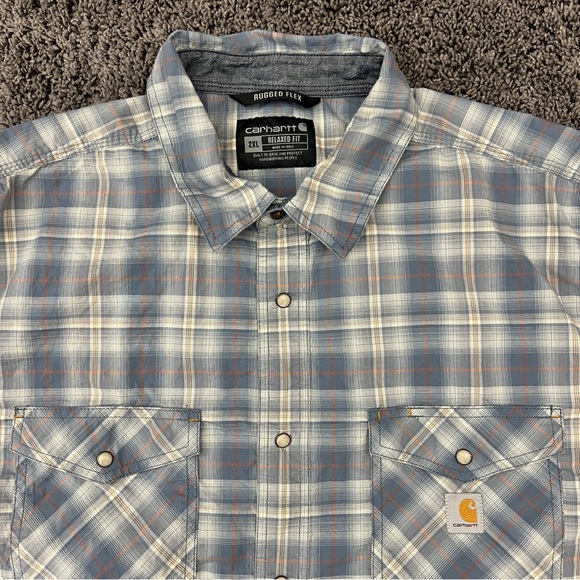 Carhartt Men's 2XL XXL Rugged Flex Relaxed Fit Button Short Sleeve Shirt Plaid - Picture 2 of 6